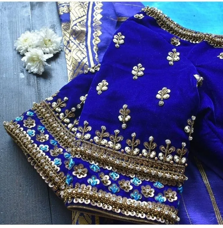 Handcrafted Royal Blue Maggam Work Blouse