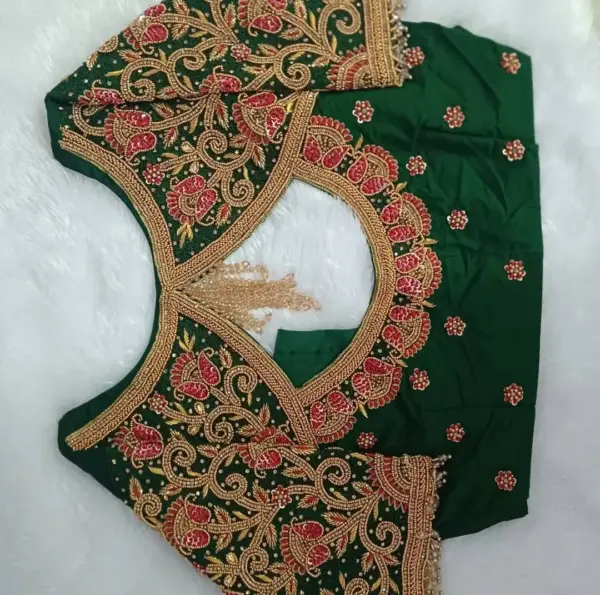 Heavy Maggam Work Bottle Green Blouse