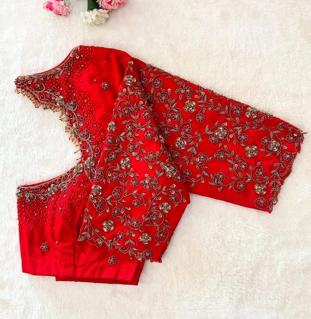 Luxury Orange Zardosi Blouse – Grand Wedding Collection