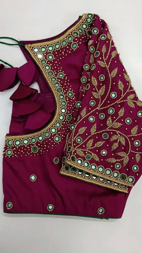 Maroon Silk Blouse with Intricate Handwork