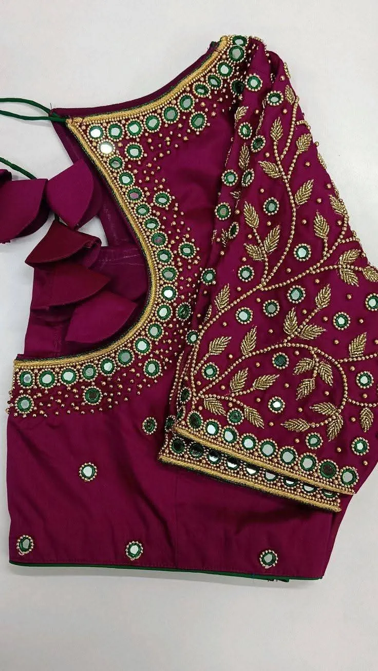 Maroon Silk Blouse with Intricate Handwork