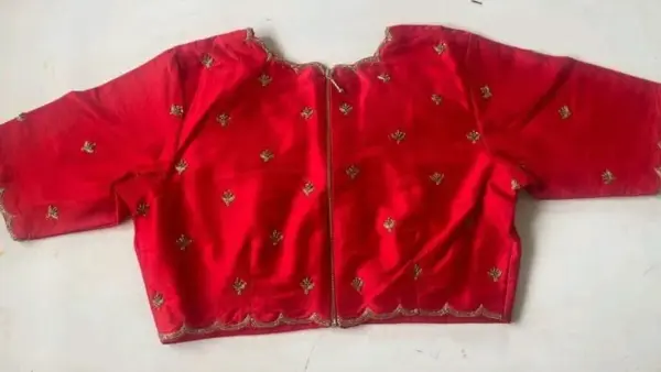 Minimal Red Boat Neck Blouse for Partywear