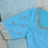 Minimalist Powder Blue Boat Neck Party Wear Blouse