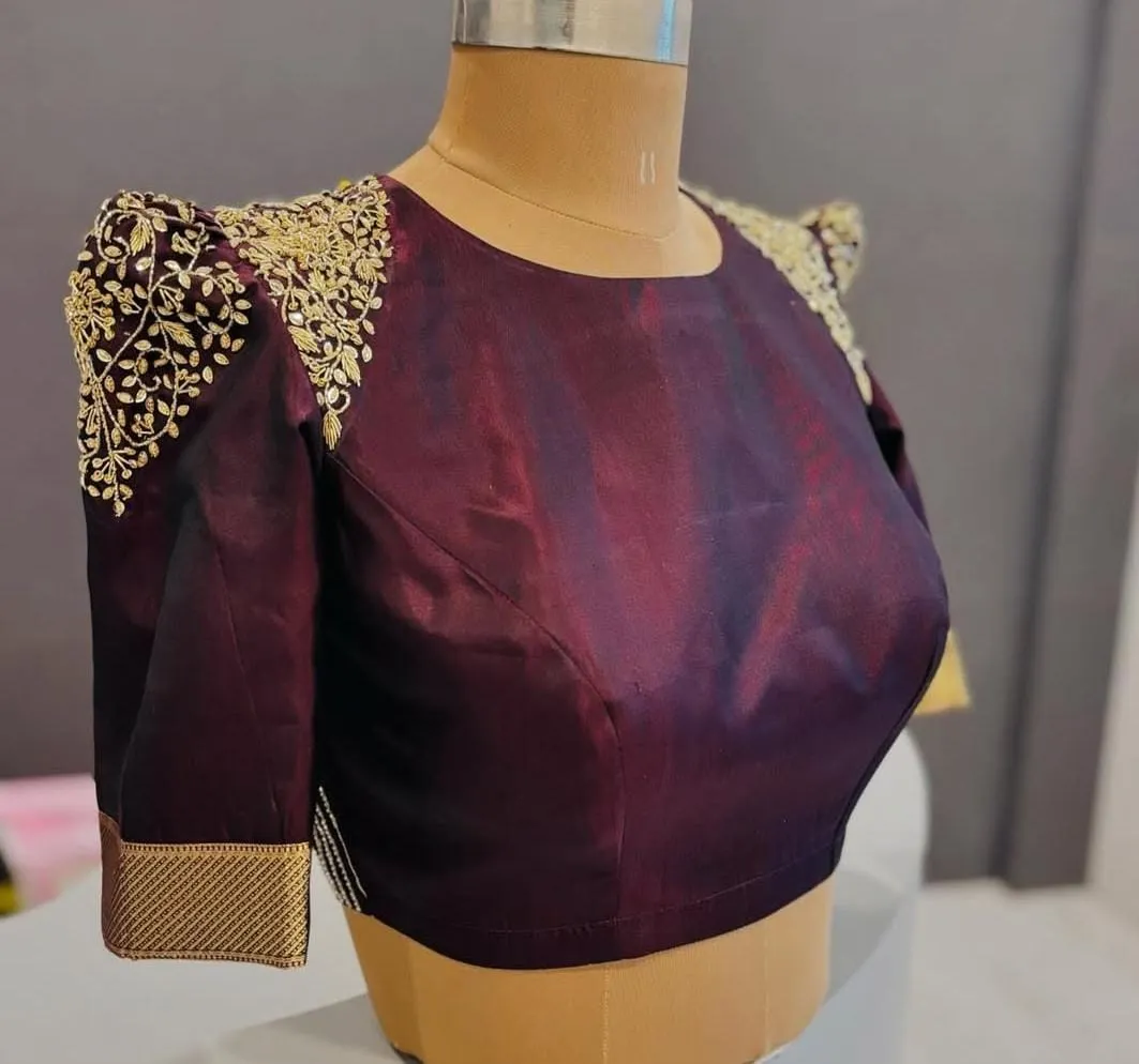 Rich Maroon Silk Puff Sleeve Blouse for Sarees