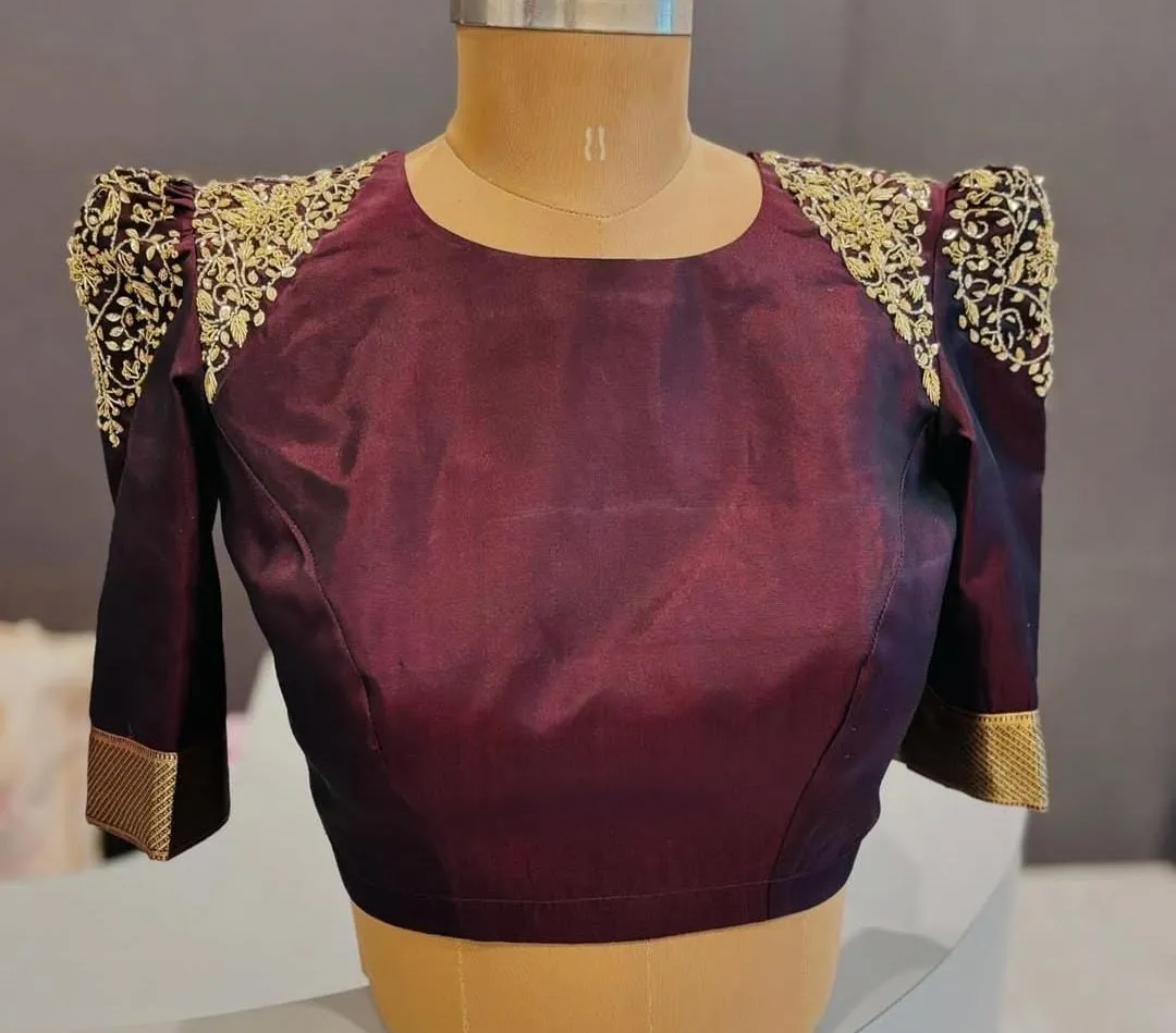 Rich Maroon Silk Puff Sleeve Blouse for Sarees