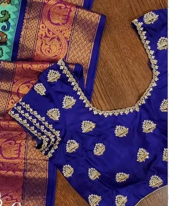 Royal Blue Aari Work Party Blouse