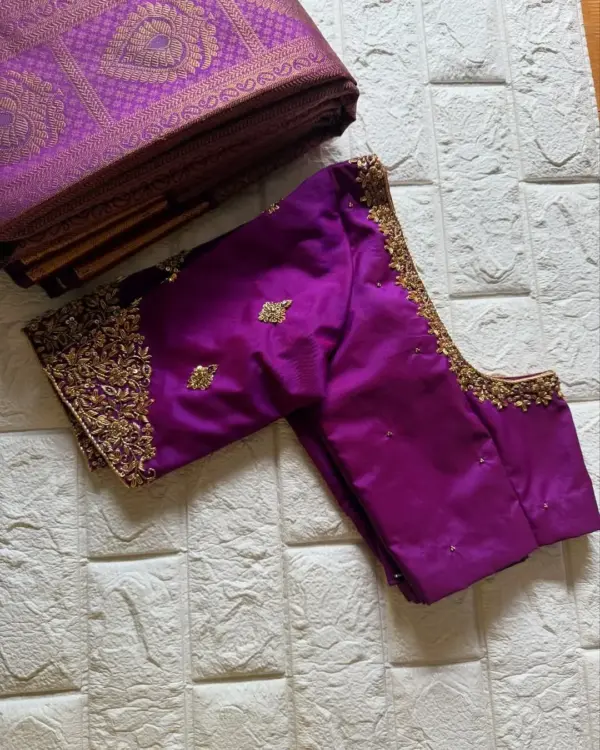 Traditional Purple Maggam Work Bridal Blouse