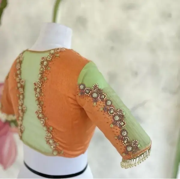 Beautiful Orange Maggam Blouse – Artisanal Brilliance in Every Thread