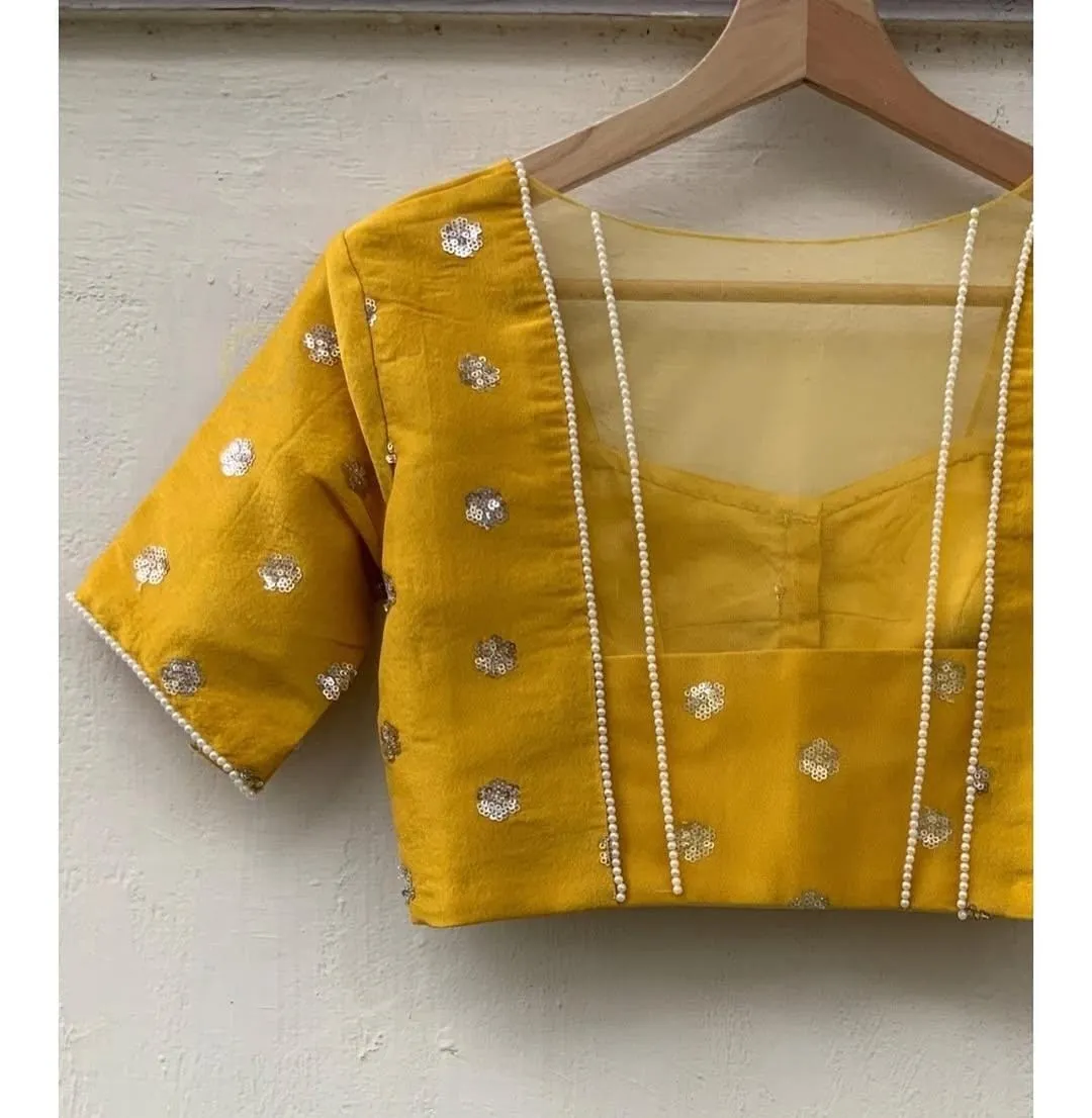 Bold Elegance – Mustard Yellow Net Blouse for Stylish Statements