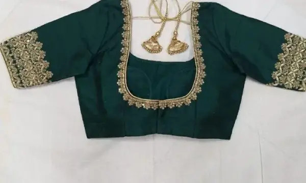 Bottle Green Raw Silk Blouse with Aari Detailing