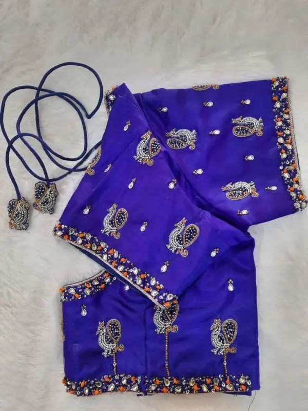 Bridal Peacock Maggam Work Blouse in Blue