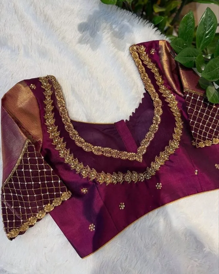 Captivating Wine Net Maggam Blouse – Bridal Perfection at Its Best!