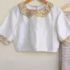 Elegant White Aari Work Blouse with Collar Design