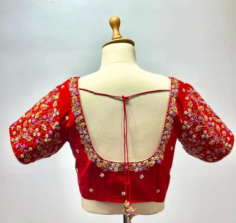 Enchanting Glory – Luxe Red Designer Blouse Crafted for Bridal Grandeur