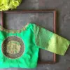 Exquisite Parrot Green High Neck Blouse – Handcrafted Elegance Redefined