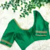 Graceful Charm – Green Net Raw Silk Blouse with Elegant Maggam Touch