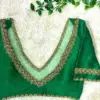 Graceful Charm – Green Net Raw Silk Blouse with Elegant Maggam Touch