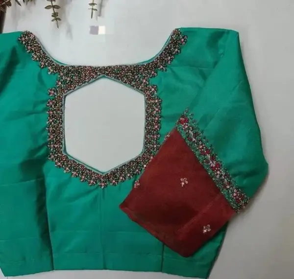 Graceful Parrot Green Designer Blouse – Perfect Blend of Tradition & Trend