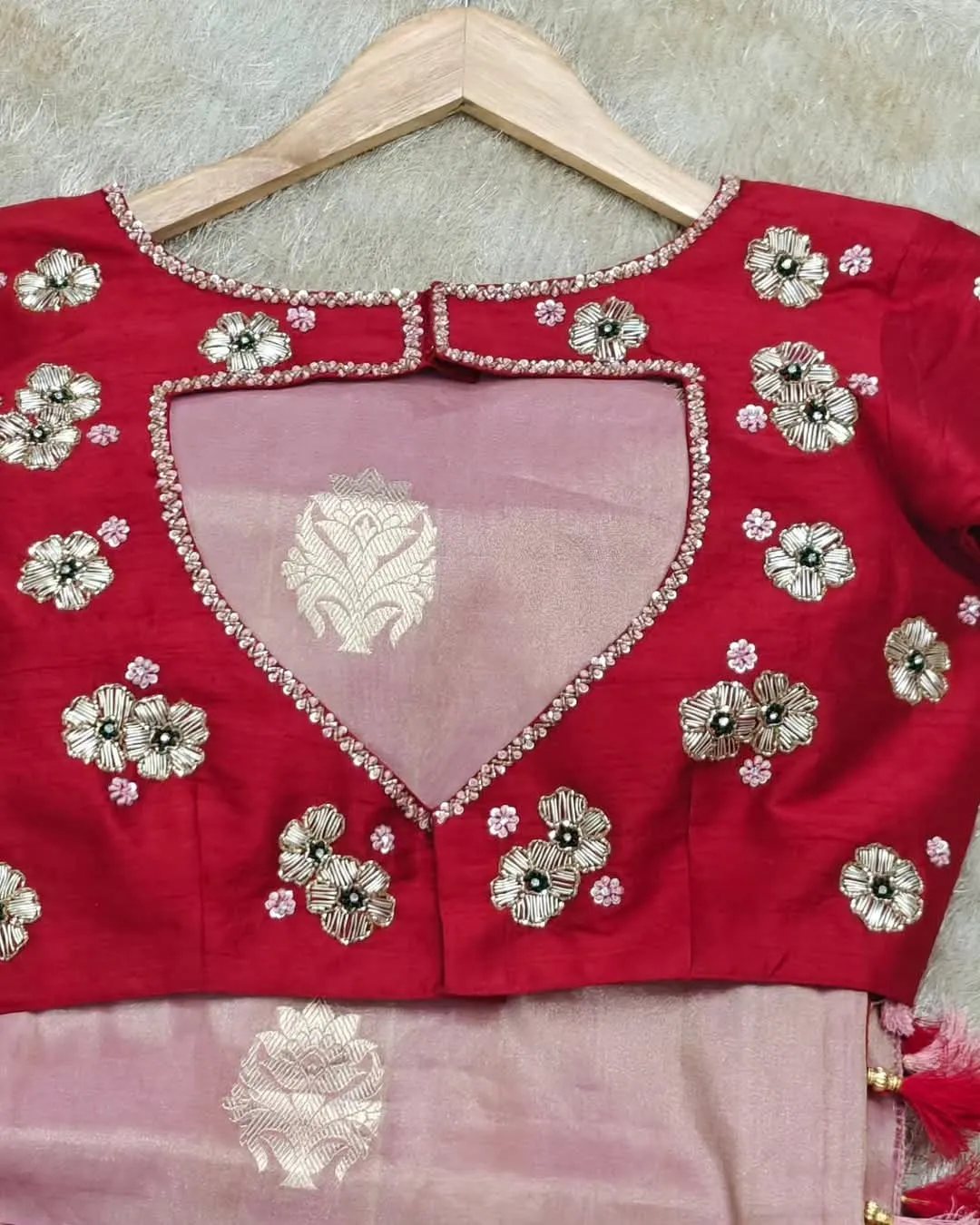 Majestic Bloom – Red Floral Maggam Work Designer Blouse