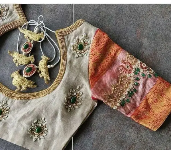 Majestic Charm – Peacock Motif Blouse for the Grand Bride