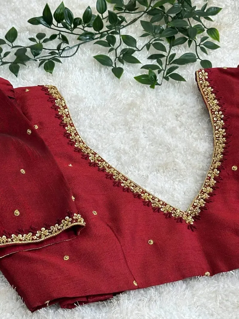 Power of Simplicity – Maroon Maggam Work Blouse in Classy Minimal Style!