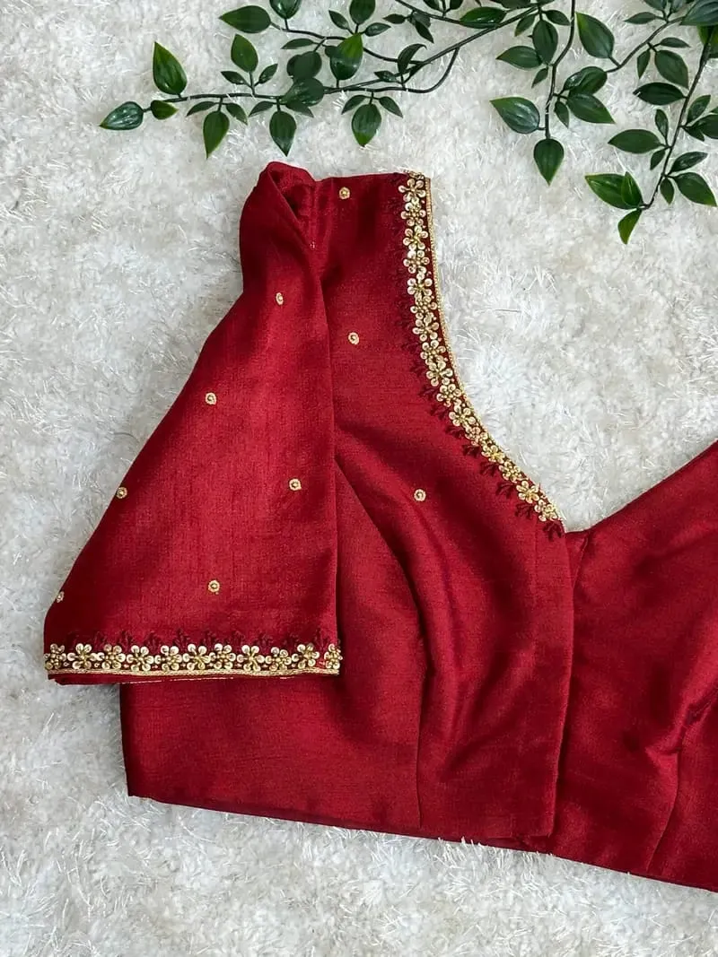 Power of Simplicity – Maroon Maggam Work Blouse in Classy Minimal Style!