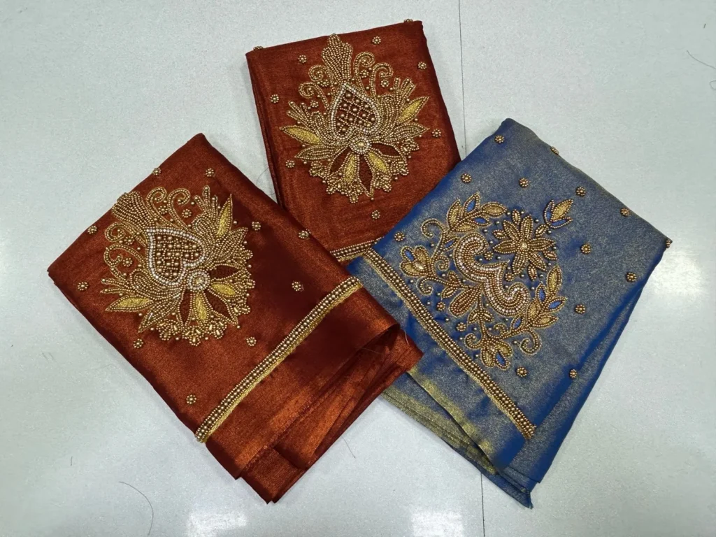 Radiant Charm – Premium Tissue Aari Beads Work Blouse at Best Deal!