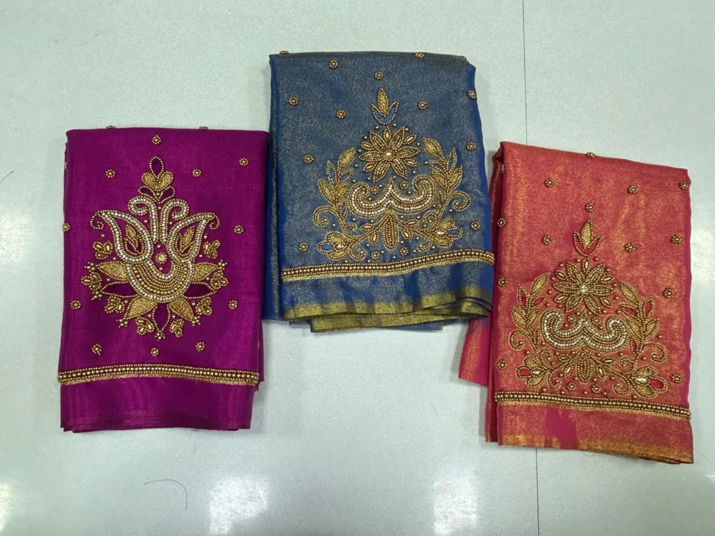 Radiant Charm – Premium Tissue Aari Beads Work Blouse at Best Deal!