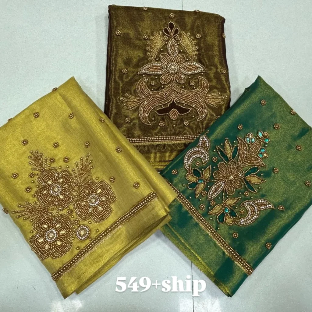 Radiant Charm – Premium Tissue Aari Beads Work Blouse at Best Deal!