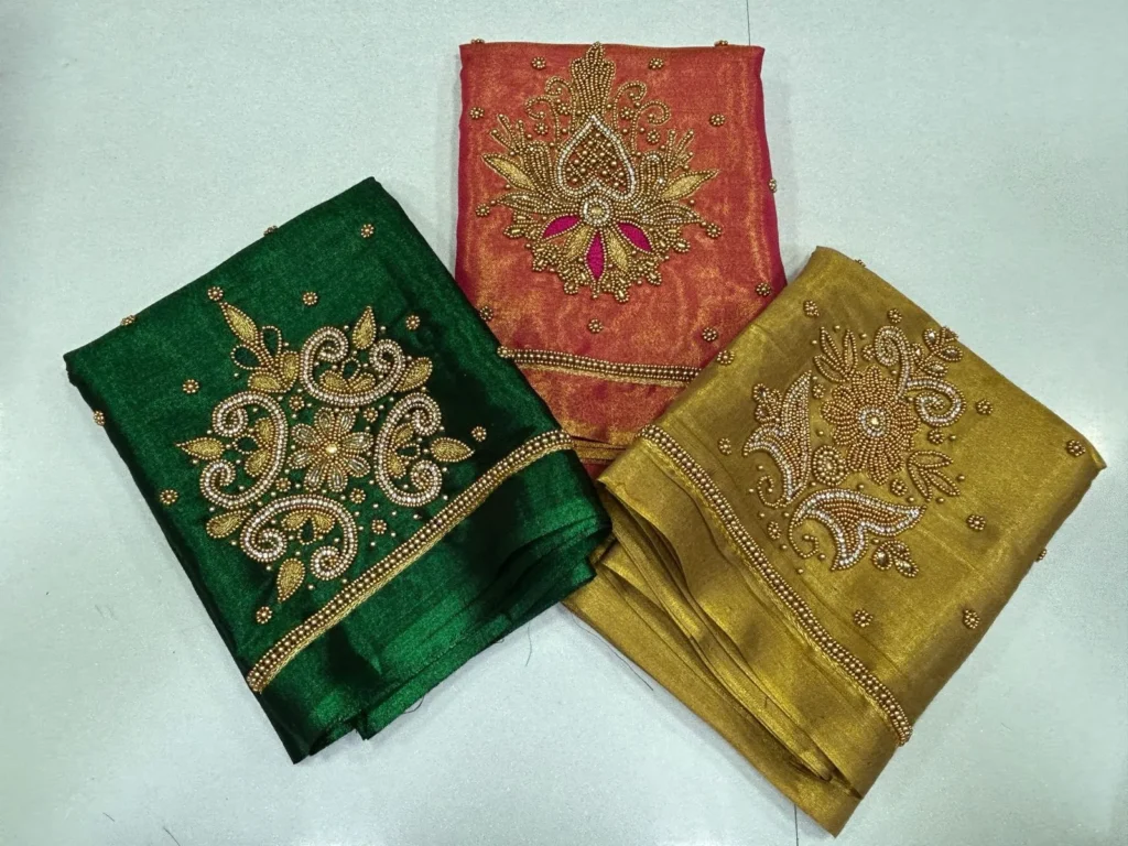Radiant Charm – Premium Tissue Aari Beads Work Blouse at Best Deal!