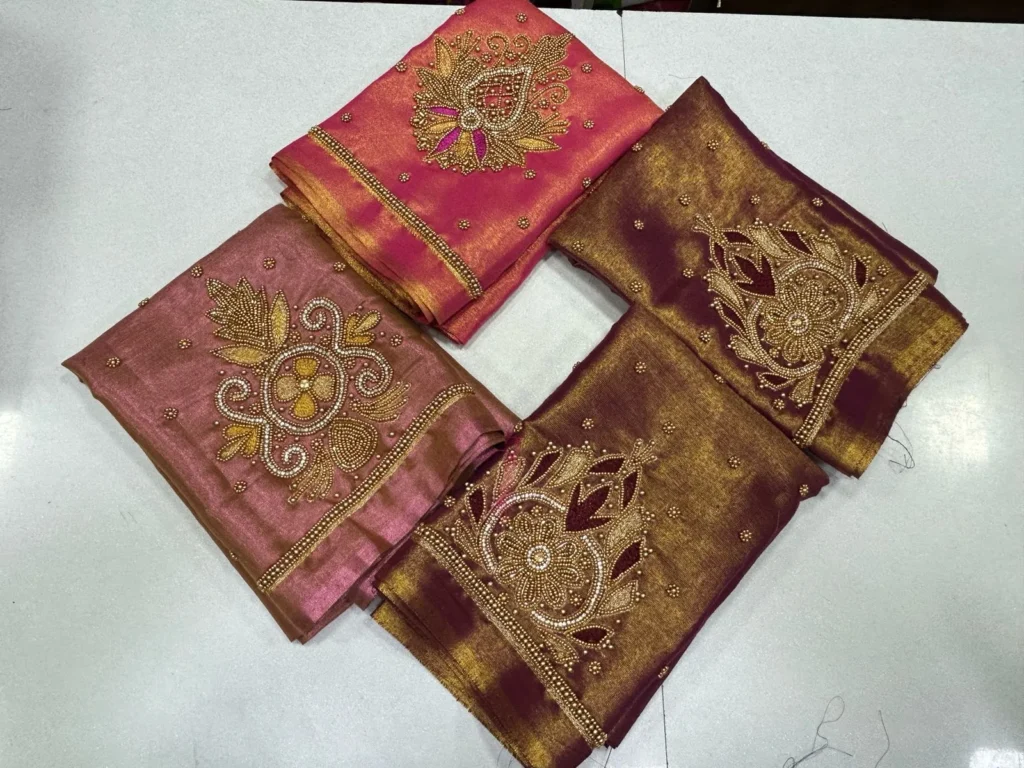 Radiant Charm – Premium Tissue Aari Beads Work Blouse at Best Deal!
