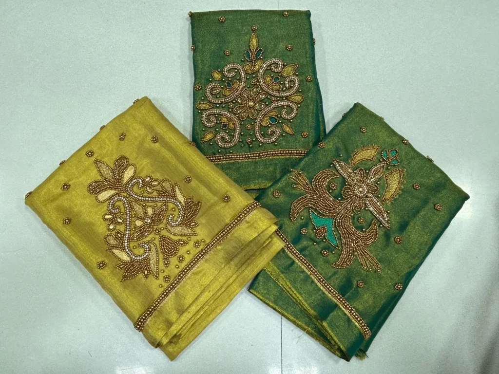 Radiant Charm – Premium Tissue Aari Beads Work Blouse at Best Deal!