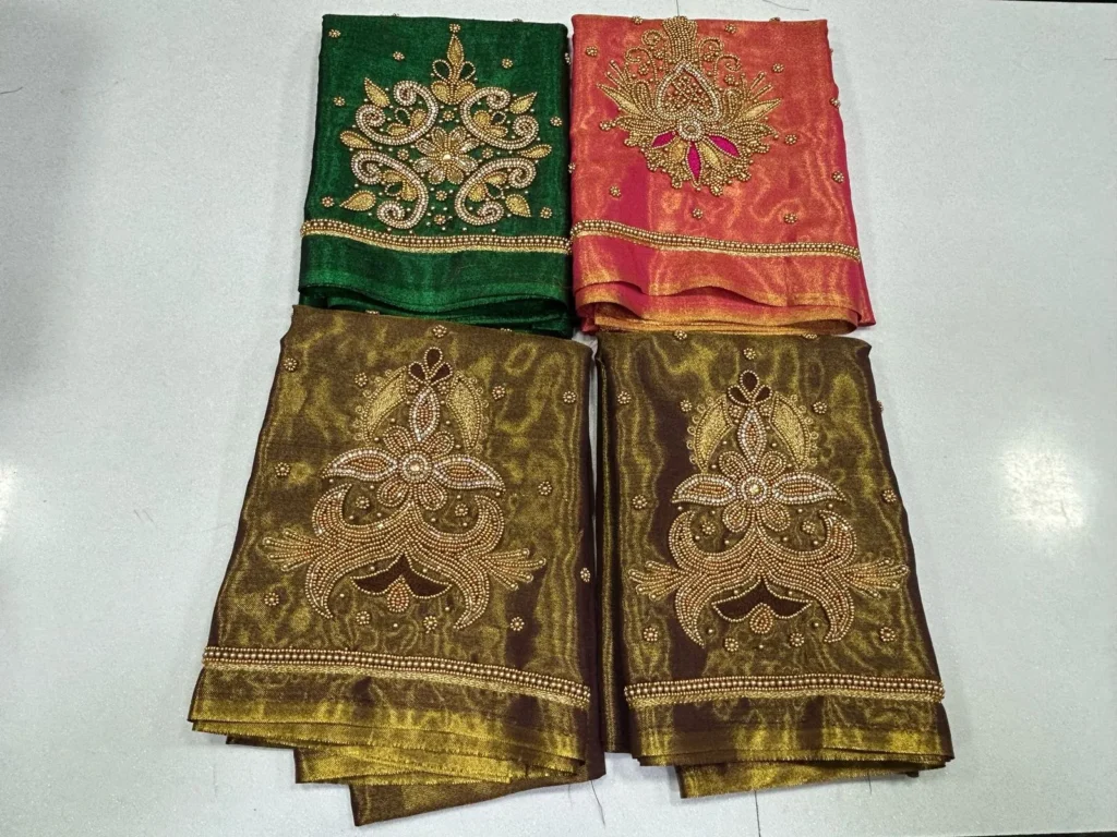 Radiant Charm – Premium Tissue Aari Beads Work Blouse at Best Deal!