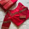 Statement Bridal Wear – Red Net Blouse with Rich Zardosi Embroidery