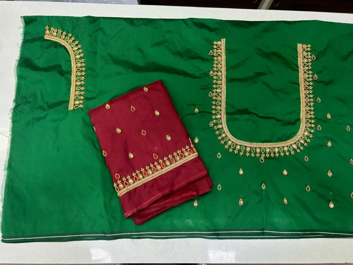 Subtle Sparkle – Designer Beads & Kundan Border Blouse at Best Price!