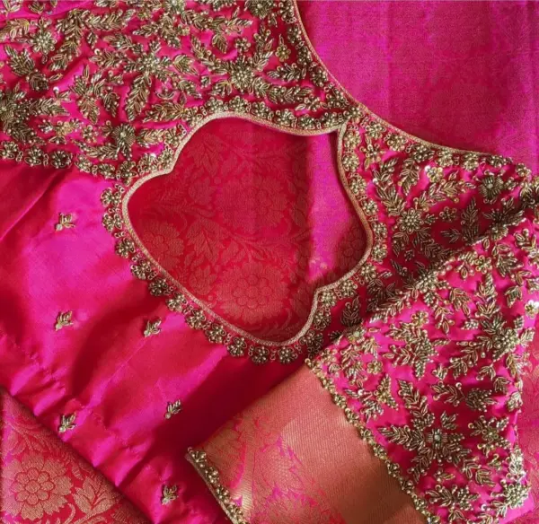 Timeless Elegance – Handcrafted Rani Pink Bridal Maggam Work Blouse