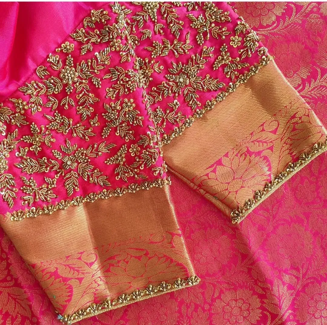 Timeless Elegance – Handcrafted Rani Pink Bridal Maggam Work Blouse
