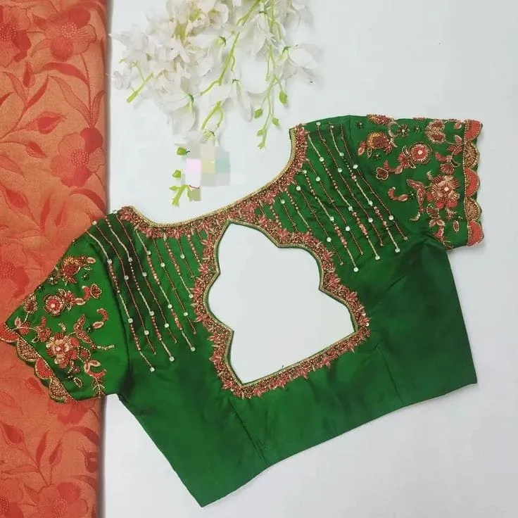 Unveil Royal Charm: Designer Green Cutwork Bridal Blouse