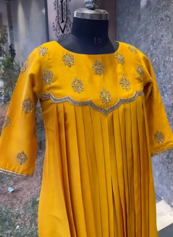 Vibrant Charm – Stunning Mustard Yellow Long Frock for Festive Vibes