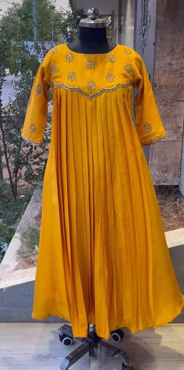 Vibrant Charm – Stunning Mustard Yellow Long Frock for Festive Vibes
