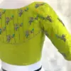 Whimsical Bird Design on Parrot Green – Handcrafted Blouse for Trendsetters