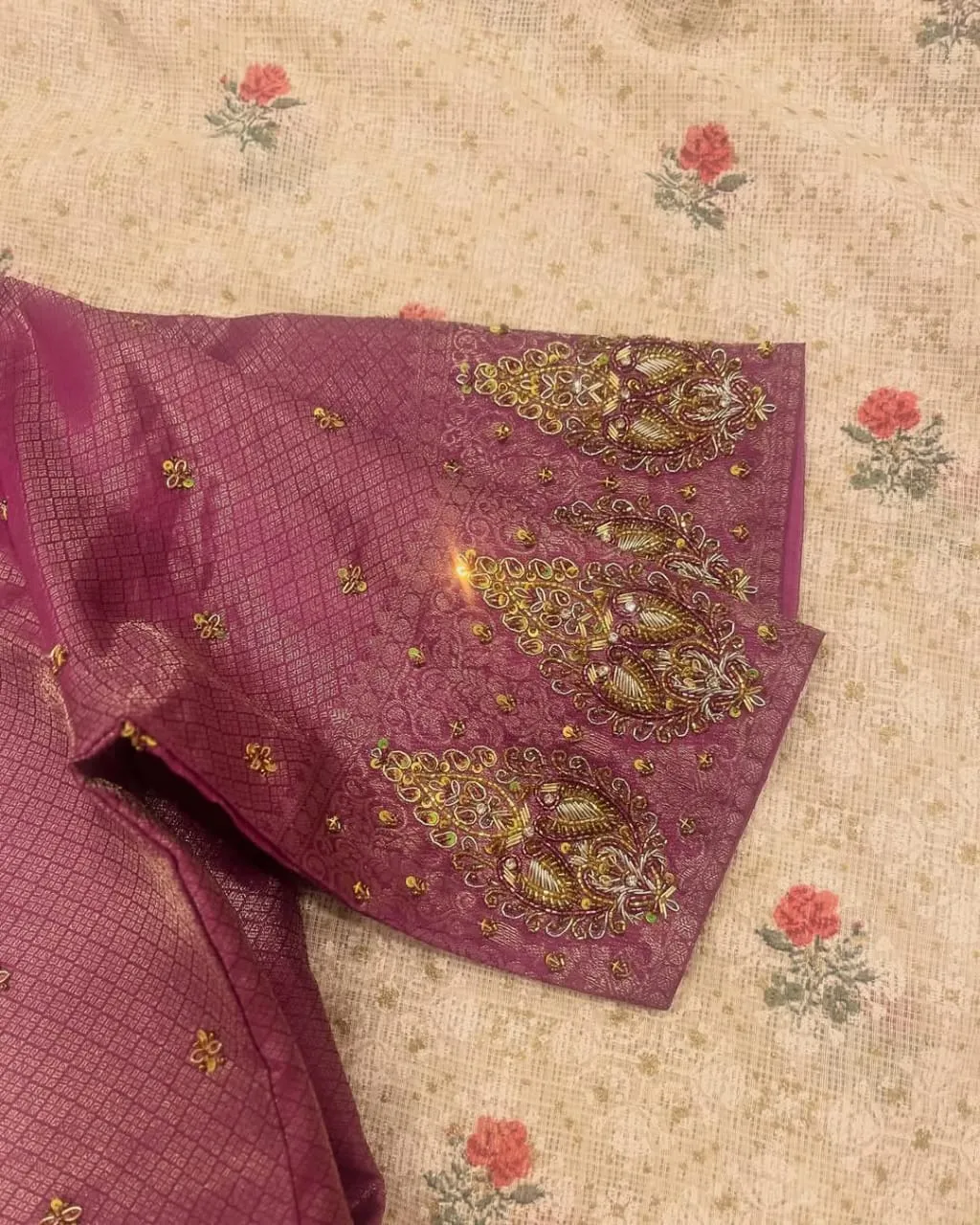 Chic Pink Net Aari Work Blouse – Customizable Elegance for Every Occasion!