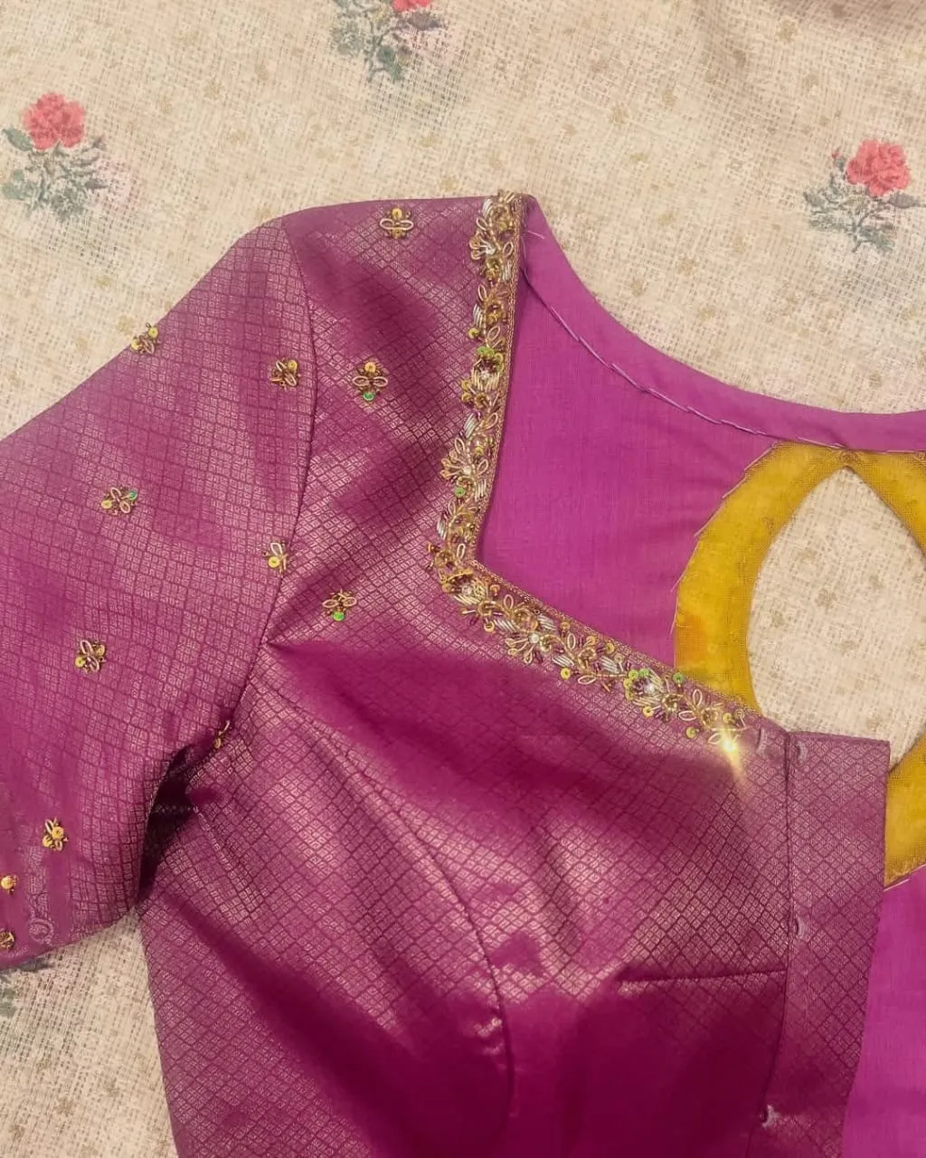 Chic Pink Net Aari Work Blouse – Customizable Elegance for Every Occasion!