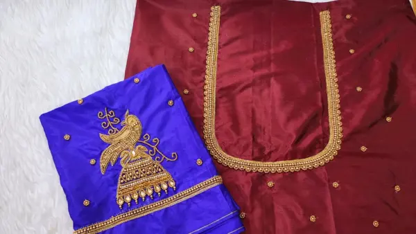 Designer Minimal Peacock Blouse – Subtle Glam in Every Thread