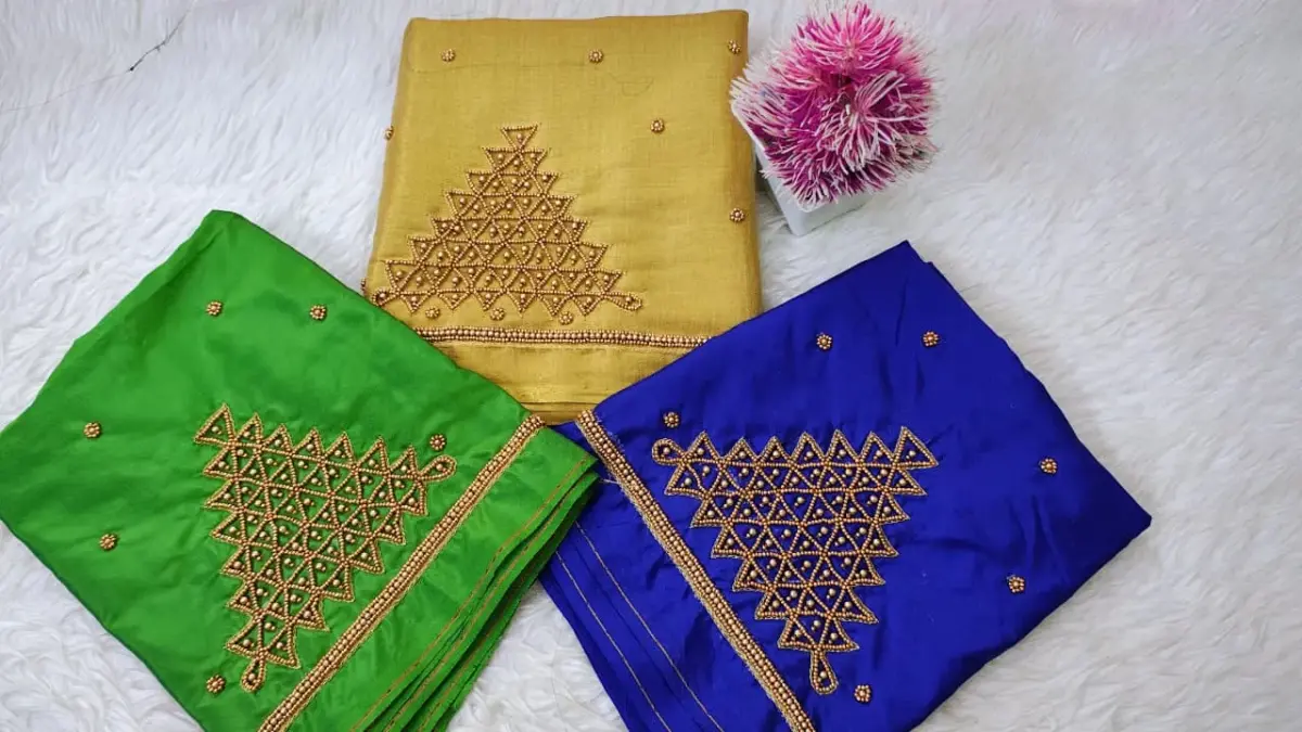 Elegant Traditional Checks Purple Aari Work Blouse – Limited Time Offer