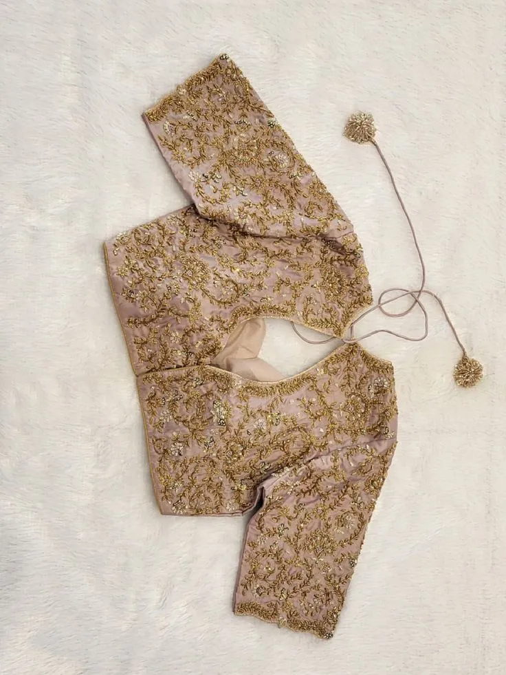 Elite Pastel Peach Heavy Work Blouse – Crafted for Wedding Glam