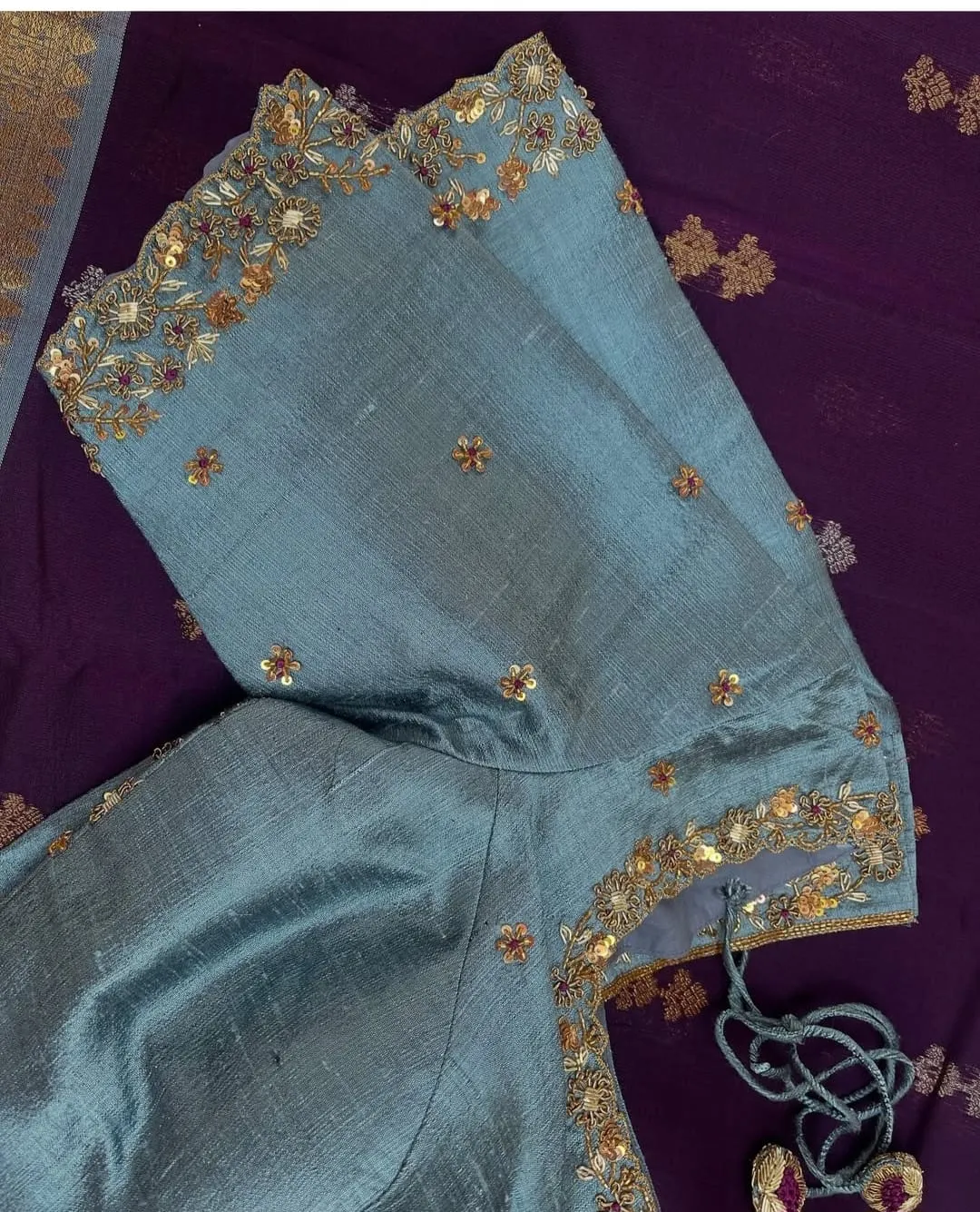 Ethereal Elegance – Designer Turquoise Blue Bridal Maggam Blouse