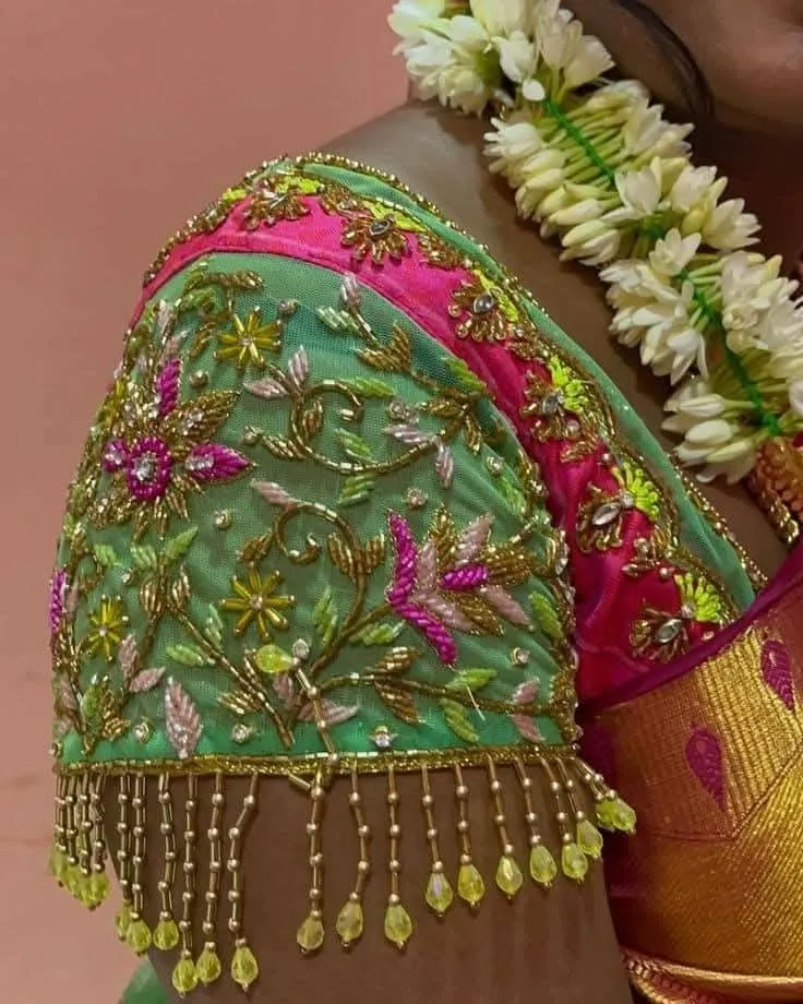 Evergreen Elegance – All Over Maggam Work Green Wedding Blouse