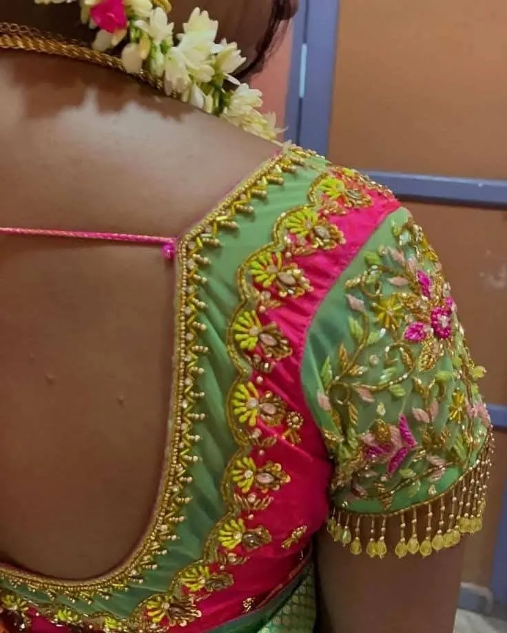 Evergreen Elegance – All Over Maggam Work Green Wedding Blouse