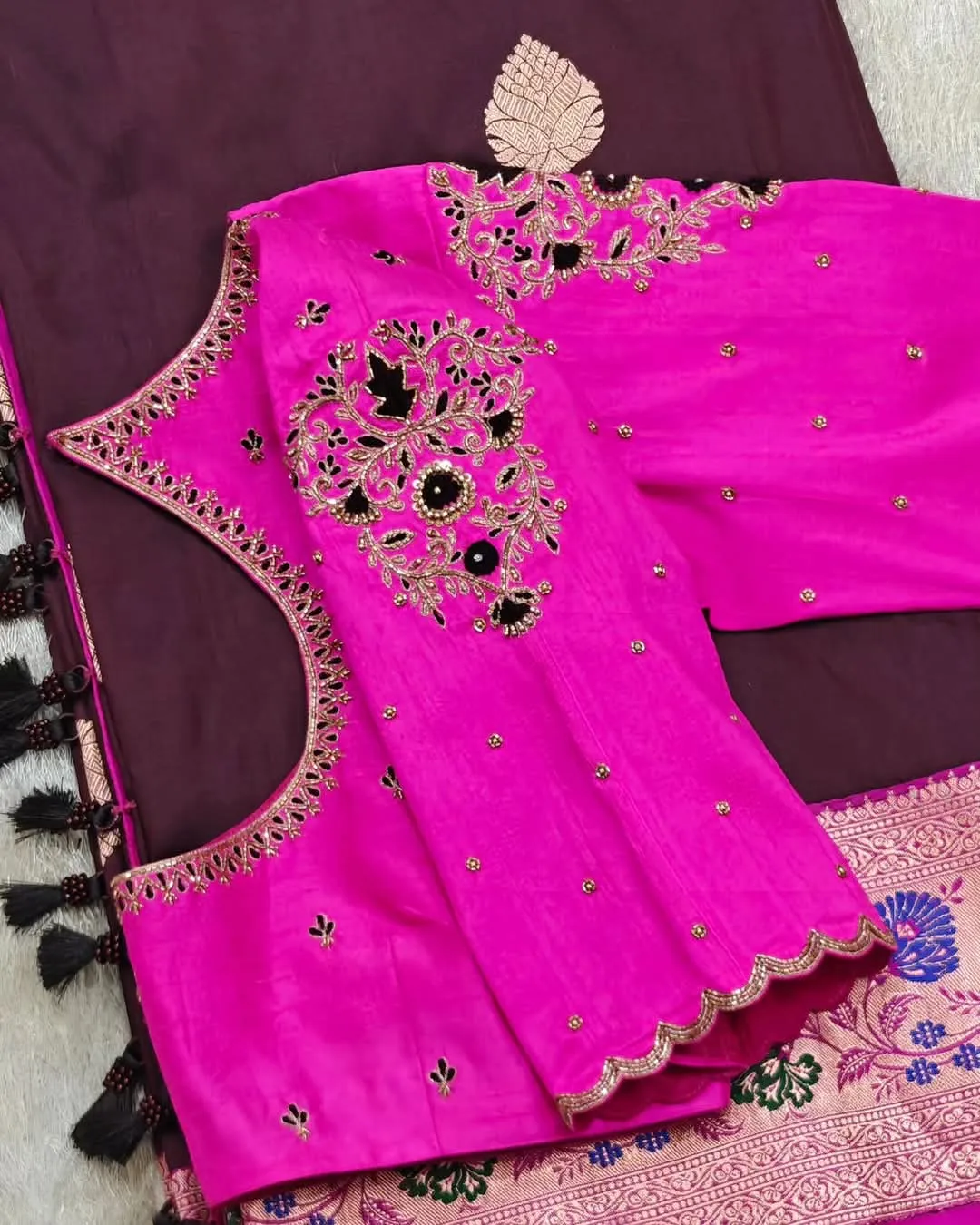 Gorgeous Rani Pink Raw Silk Blouse – Dazzling Maggam Work for Party Glam